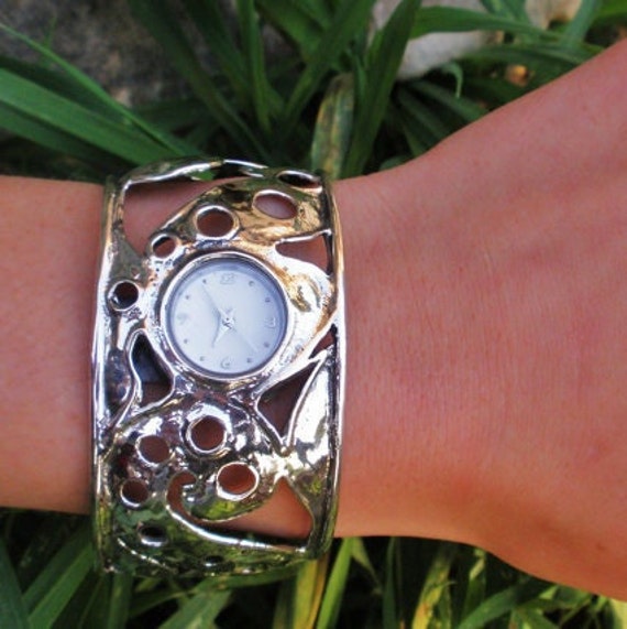 Handvol Door Onophoudelijk Zilveren brede gedurfde manchet horloge armband Uniek boho - Etsy Nederland