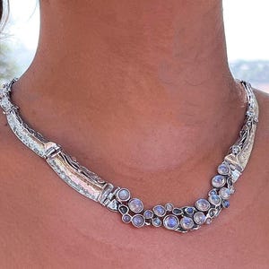 Silver vintage choker necklace Multi stone bib pendant for women gift