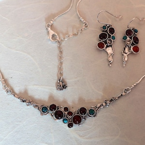 Sterling silver multi color bib pendant  Dainty multi stone  necklace SET for women