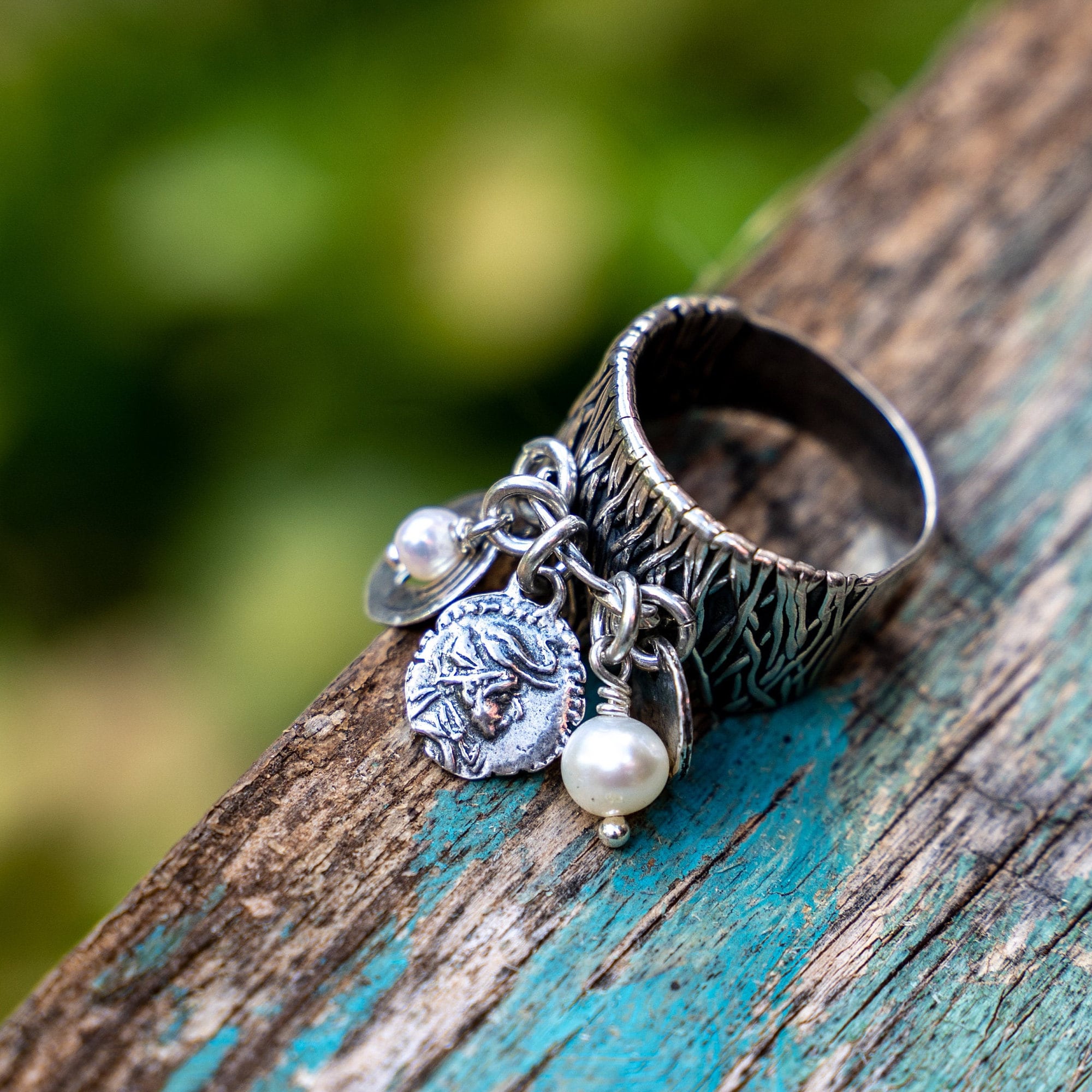 Silver Wide Charm Silver Dangle BEADED Ring for Women - Etsy