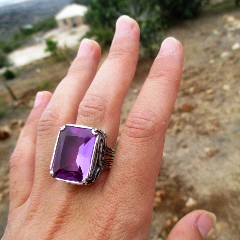 Silver Rings,Solitaire Rings,Long Sterling Silver Ring,Gemstone Ring,Purple Women Ring,Handcrafted 925,Lavender Zircon,Bohemian Jewelry,Gift
