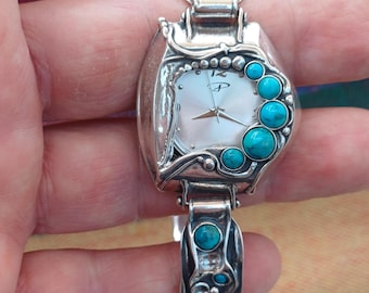 Vintage Silver Watch for Women with Gemstones, Layering Bracelet, Art Nouveau Jewelry
