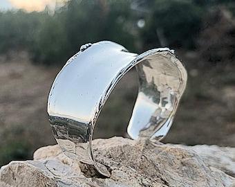 Wide Sterling Silver Cuff Bracelet - Adjustable Elegant Arm Cuff