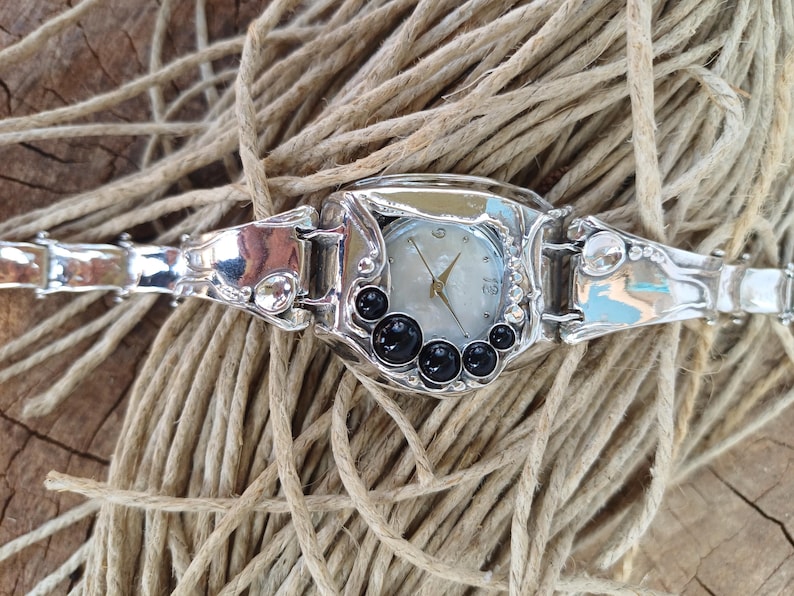 Sterling Silver Moonstone Watch Bracelet: Gaudi Art-Inspired Jewelry image 6