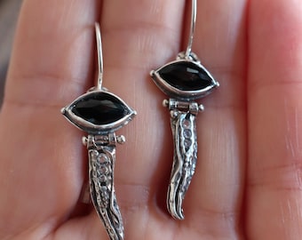 Silver gemstone dainty  marquise earring for her