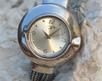 Braided Sterling Silver Chain Watch Bracelet - Artistic  display picture 2
