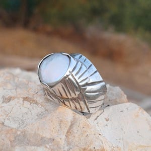 Textured Sterling Silver Ring: White Coin Pearl, Handmade Artisan Jewelry