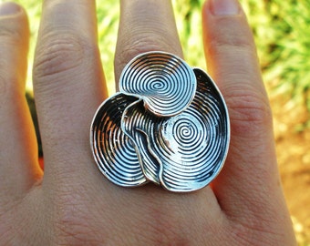 Large sterling silver statement ring ,Big spirals ring, Wide Boho midi ring for women ,Artistic Jewelry