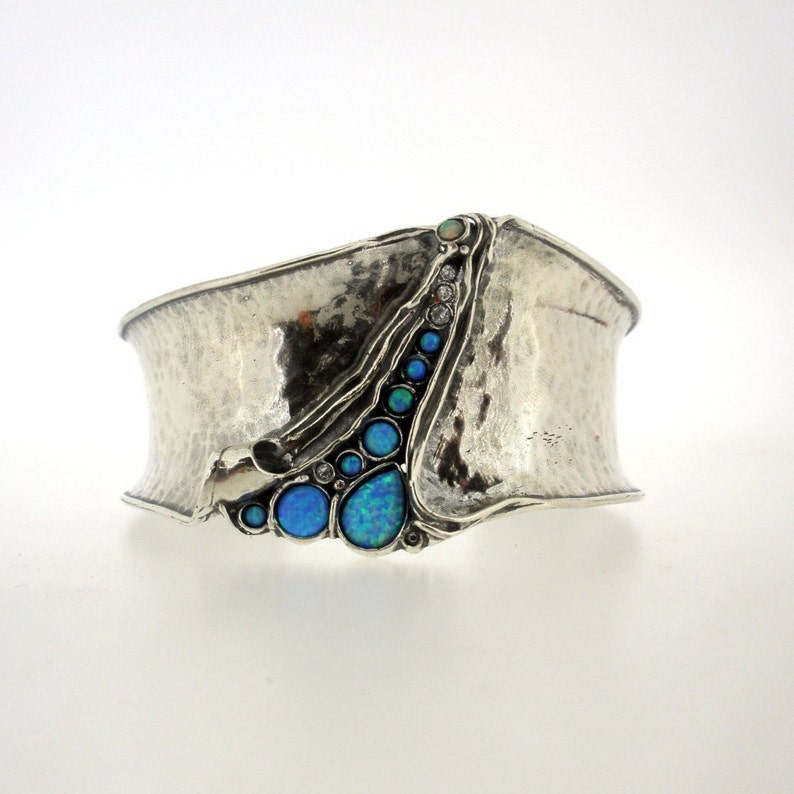 Silver Unique Statement Big Cuff Bracelet Multi Stone Wide - Etsy