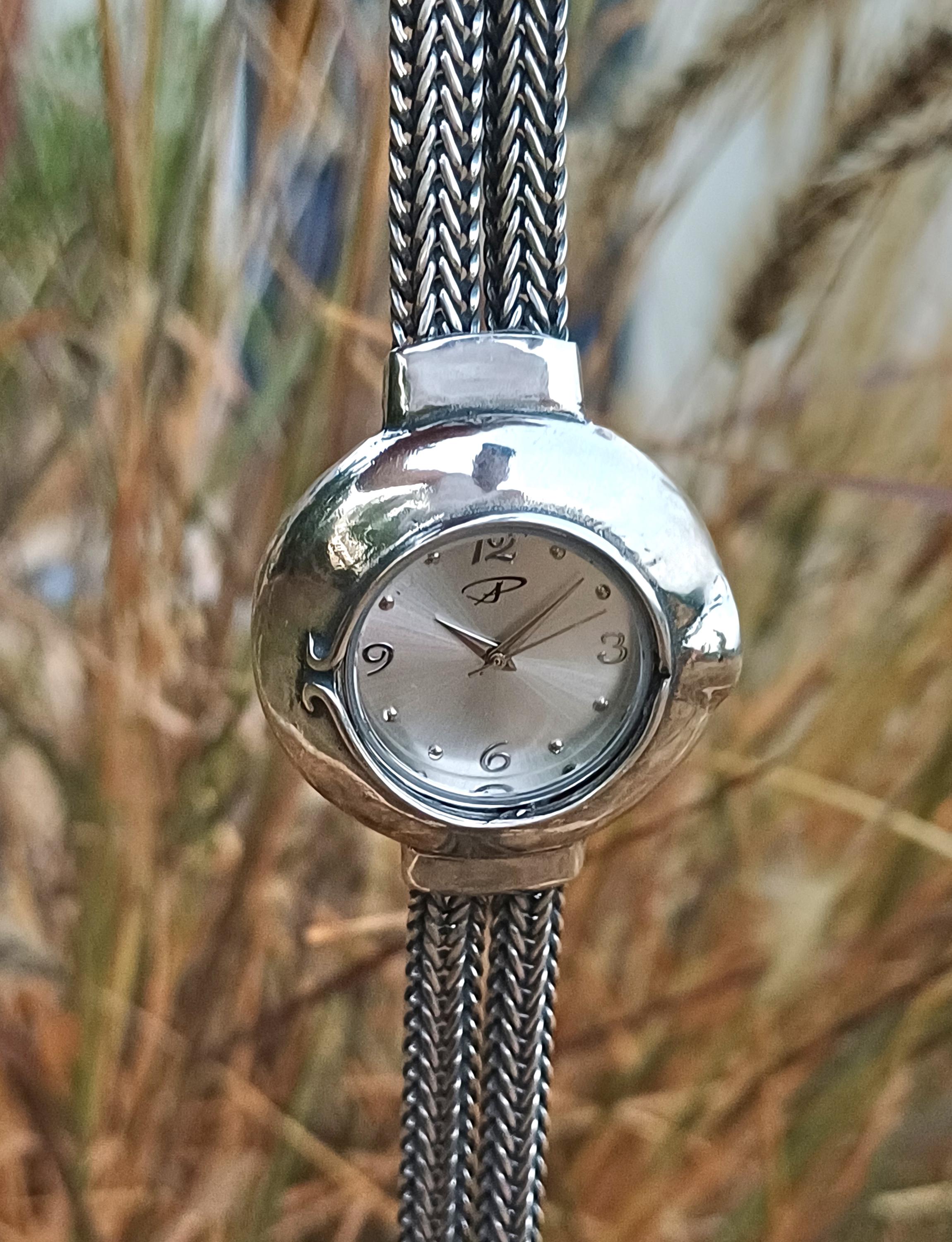 Braided Sterling Silver Chain Watch Bracelet - Artistic  display picture 2