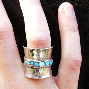 Opal Wide Silver Statement Ring: Hammered Sterling Silver, Long Multi-Stone Design image 5