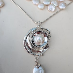 Sterling silver  pearl pendant necklace  Unique charm pearl pendant for women&#39;s gift