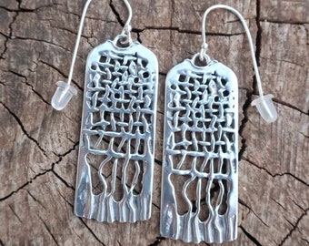Silver  long statement Mesh Earring  For Women Design by Amir Poran.
