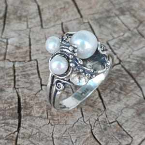 Sterling Silver Freshwater Pearl Ring: Artisan Multi-Pearl Design