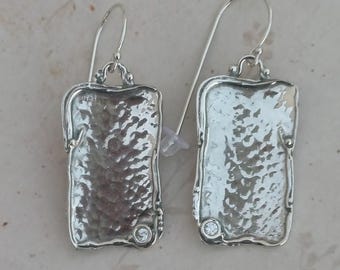 Dangle Silver Long Rectangle Earring,Purple Gemstone Women Earring, Cocktail earrings