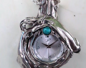Sterling Silver Gemstone Pendant Watch: Bohemian Necklace