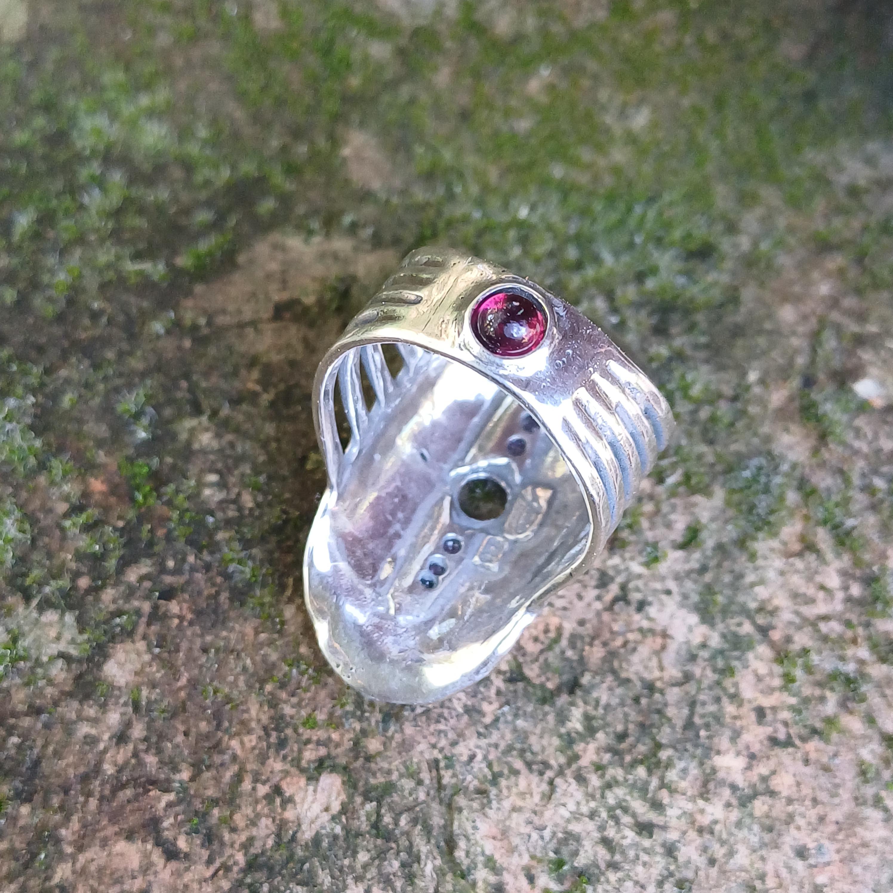 Anello con granato marquise, anello in argento sterling 925 boho, pietra portafortuna - Italia