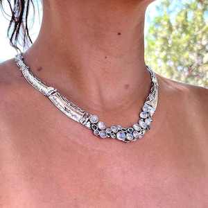 シルバーヴィンテージチョーカーネックレス マルチストーンビブペンダント 女性へのギフト