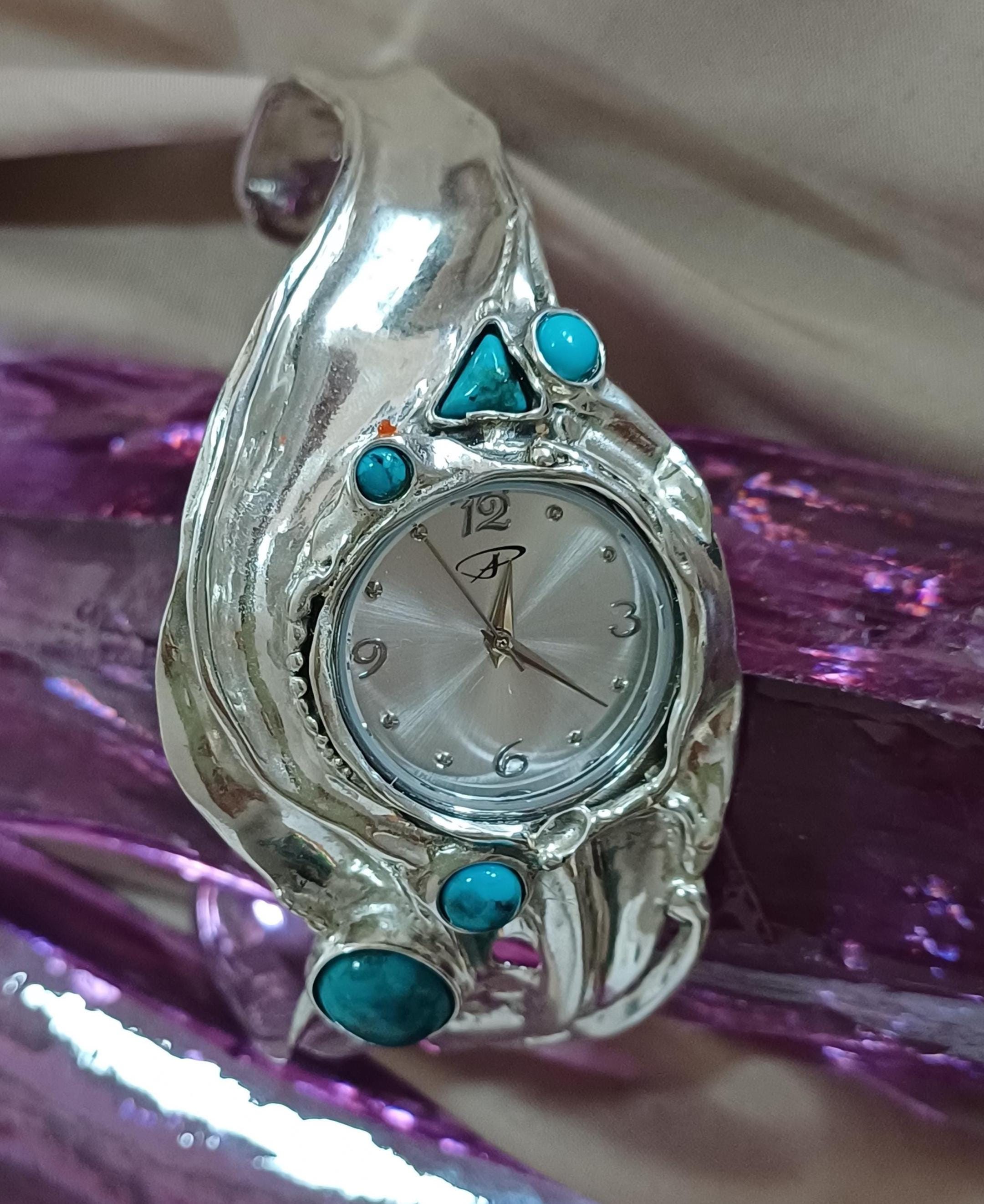Sterling Silver Garnet Cuff Watch Bracelet - Bohemian  display picture 3