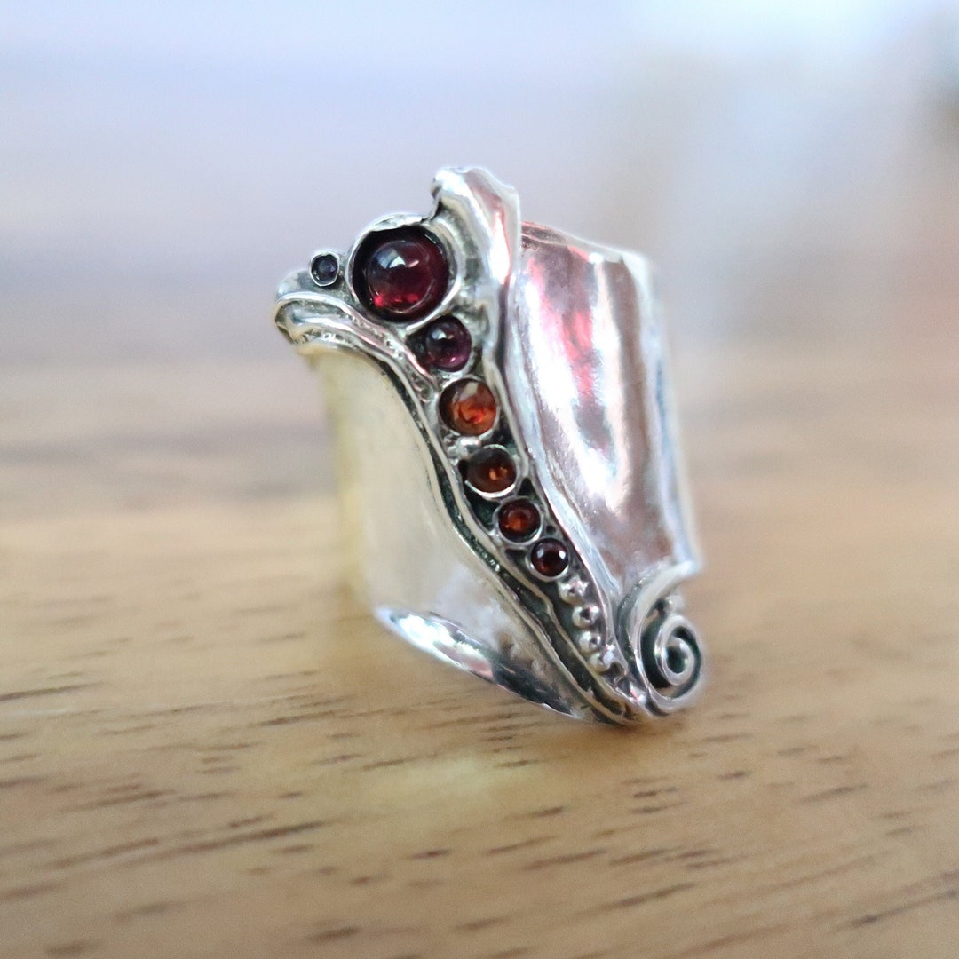 Delicate Rings Silver Multi Stone Wide Silver Delicate Ring Garnet and Silver Rings for Gift ...