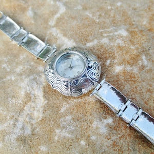 Sterling Silver Watch Bracelet, Hammered Link Watch, Boho Women's Watch, Gift for Her