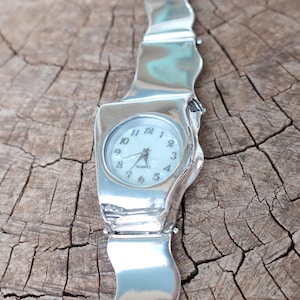 Unique Artisan Silver Watch for Women – Handmade Wide Link Bracelet- Handmade Silver Timepiece by PORANS