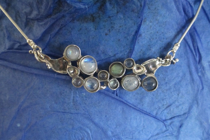 Stylish Silver Choker Necklace For Women , Multi Stone Silver bib Necklace, Birthstone necklace image 5