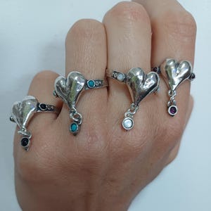 Sterling silver statement heart ring, Romantic dangle ring ,Unique women tiny ring, Gift for her.