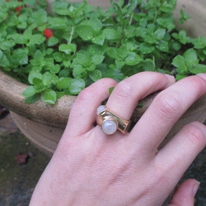 18 Karat Gold Embraced Baroque Era Ring, Natural Moonstone Multi-Stone Ring, Ready to Ship image 3