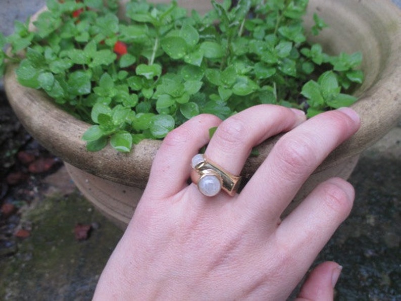 18 Karat Gold Embraced Baroque Era Ring, Natural Moonstone Multi-Stone Ring, Ready to Ship image 3