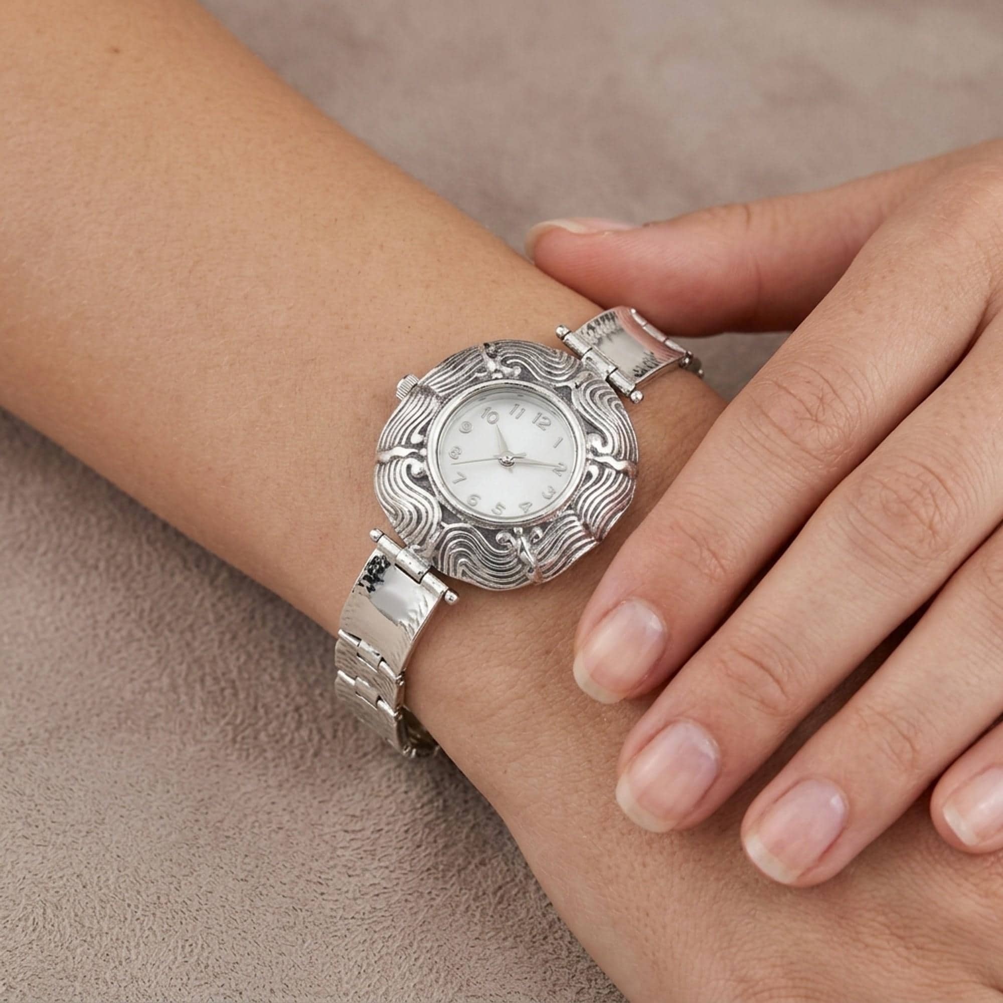 Engraved Sterling Silver Watch Bracelet: Hammered Link Design - Etsy