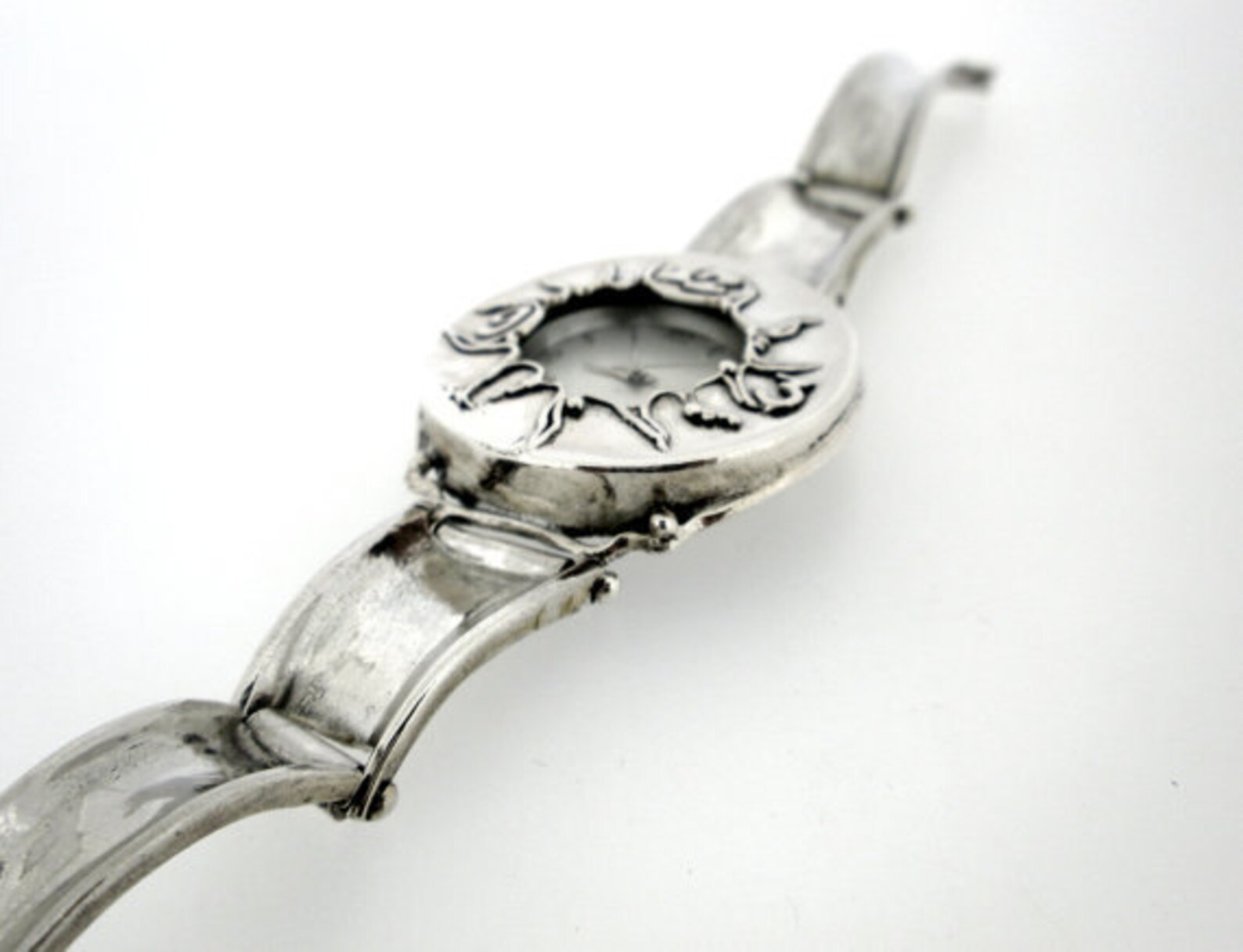 Sterling Silver Zodiac Watch Bracelet Carved Silver Big Round Etsy