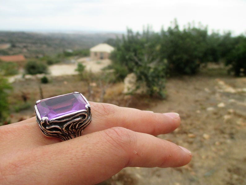 Silver Rings,Solitaire Rings,Long Sterling Silver Ring,Gemstone Ring,Purple Women Ring,Handcrafted 925,Lavender Zircon,Bohemian Jewelry,Gift