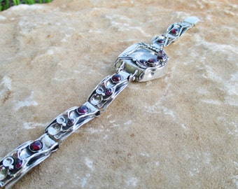 Sterling Silver Vintage Gemstone Watch Bracelet, Layered Sterling Silver Vintage Gemstone Watch Bracelet, Layered