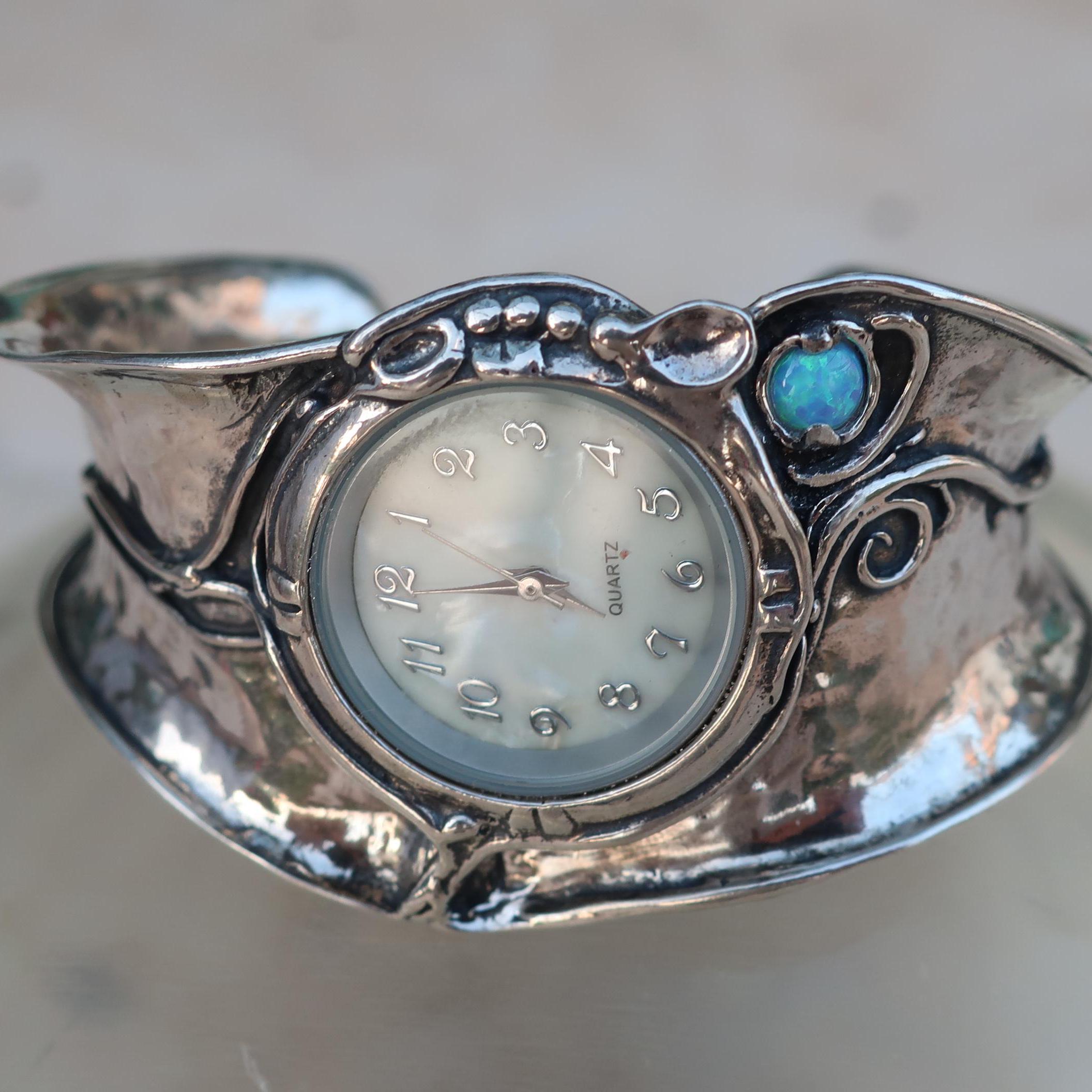 Quartz Silver Cuffed Watch bracelet David Rosales Sterling Silver Cuff w/ Watch Bracelet – Black  main image 4