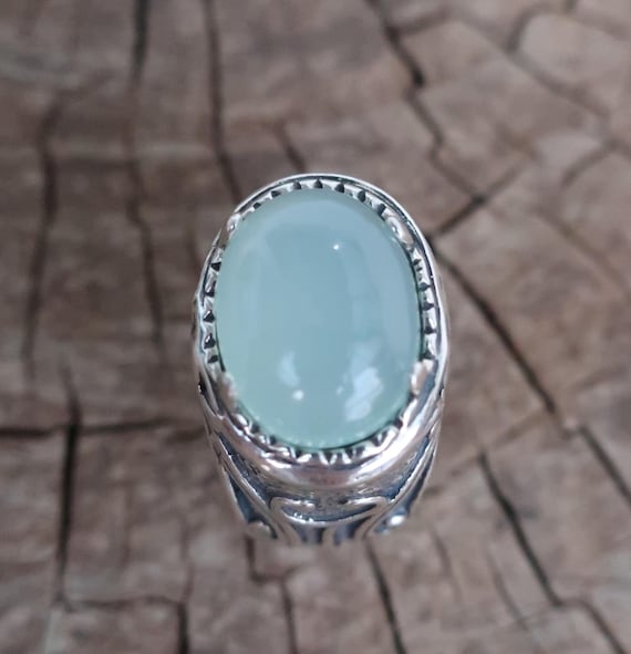 【Miansai】Opus Chalcedony Ring,Sterling Silver/Green Opus Chalcedony Metric 2.5mm Rope Bracelet, Sterling Silver