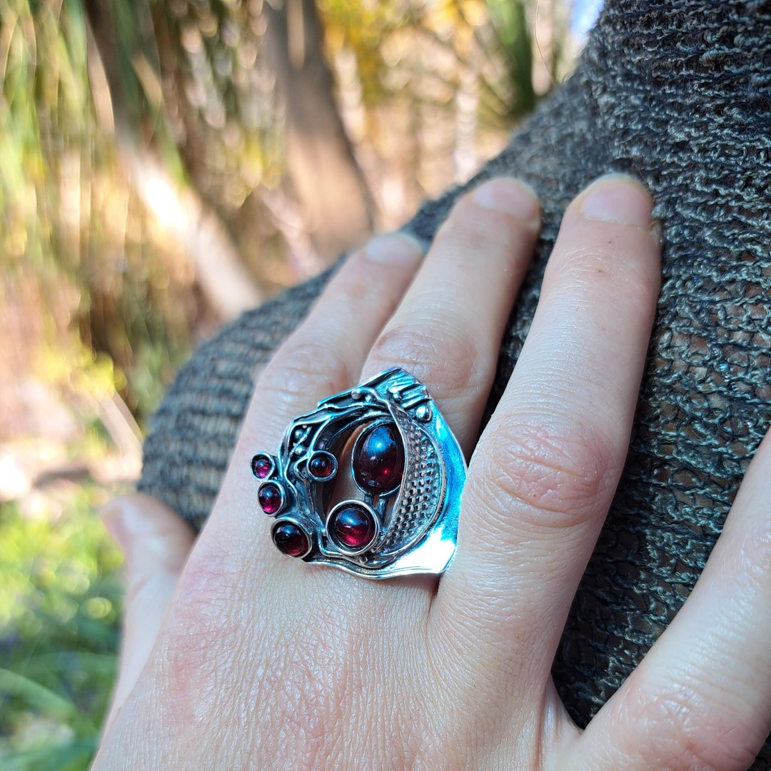 Wide Silver Statement Gemstone Ring for Women Gift, Design Ring