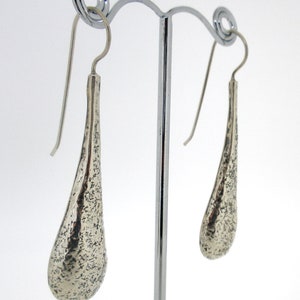 Silver long drop  earring ,Hammered  silver bohemian earring for women, Big modern earring