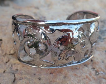 Sculptural Wide Cuff Bracelet: 925 Sterling Silver Statement Jewelry