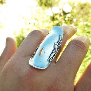 Full Finger Silver Ring, 925 Sterling Silver Chunky Girls Ring, Wide Handmade Bohemian Jewelry, Long Statement Ring for Women