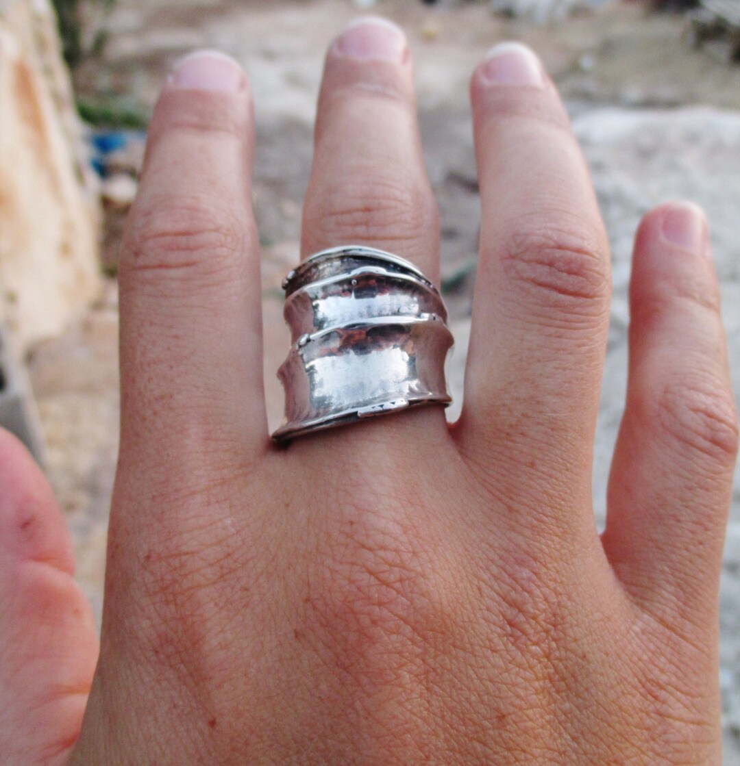 Handmade Solid 925 Sterling Silver Wide Band Ring – Statement Jewelry A2120