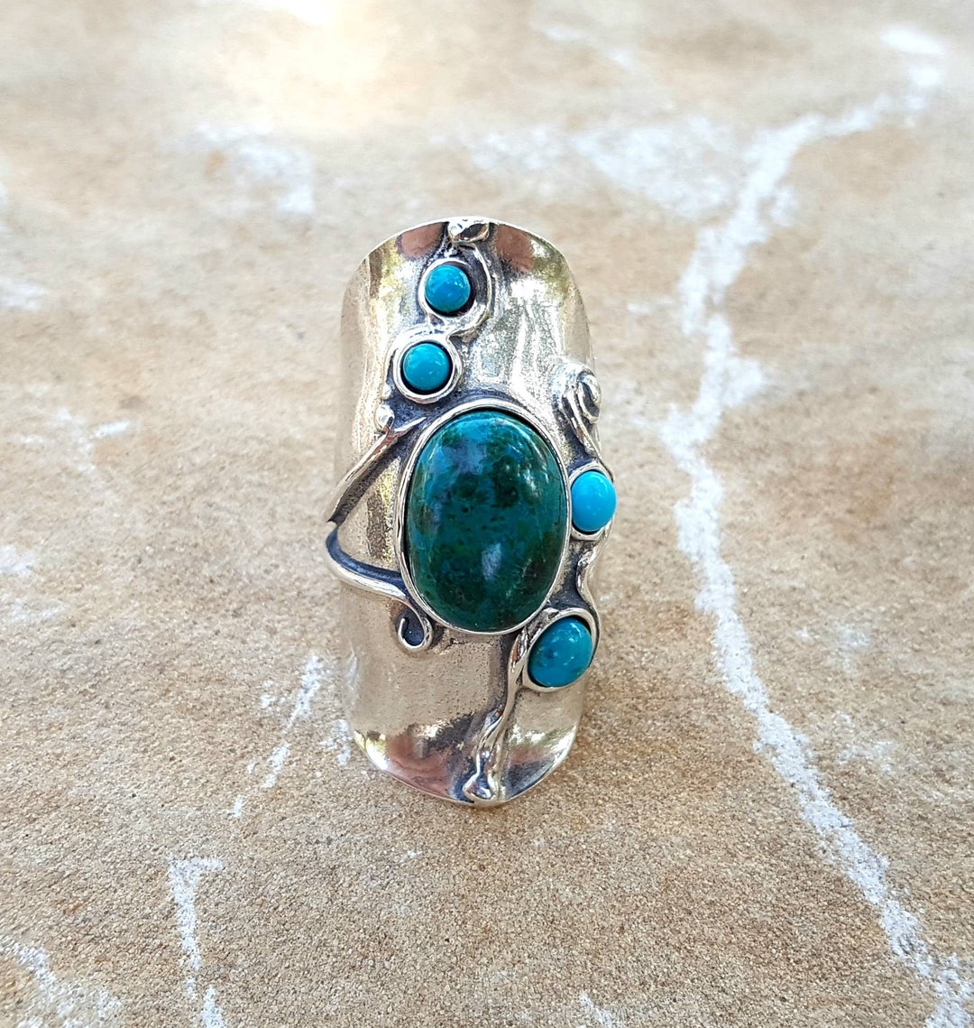 Long Stone Rings Long Bohemian Silver Multi Stone Ring for Women Gift - Etsy