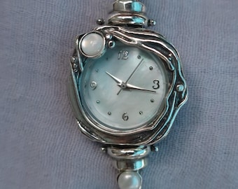 Armbandsur i sterlingsilver med flera stenar för kvinnor