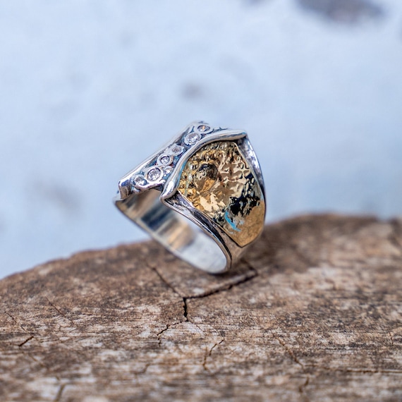 acero inoxidable de plata anillos cristianos para hombre Anillo de plata y oro para regalo Anillo ancho de dos tonos para