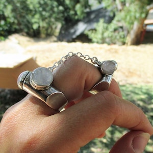 Sterling Silver Double Ring Statement Moonstone ring for women