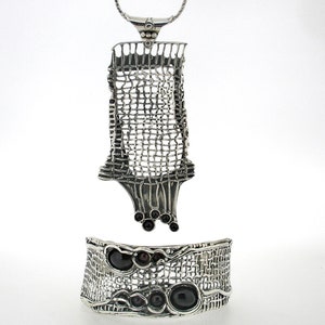 Sterling Silver Large  Pendant Necklace , Big lattice Pendant for women, Bohemian Gemstone Jewelry