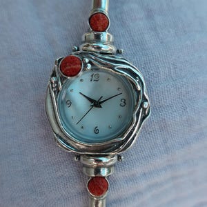 Silver modern link bracelet watch with GEM for Women