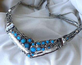 Elegante Sterling Silber Opal Halskette Designer Bib Statement Schmuck
