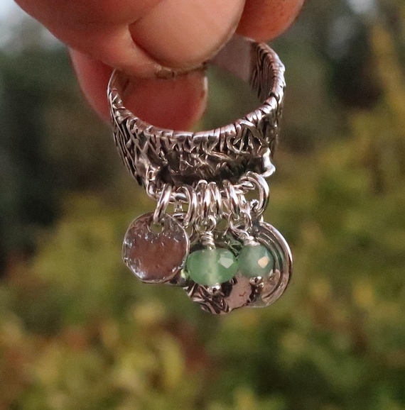 Silver Wide Charm Silver Dangle BEADED Ring for Women - Etsy