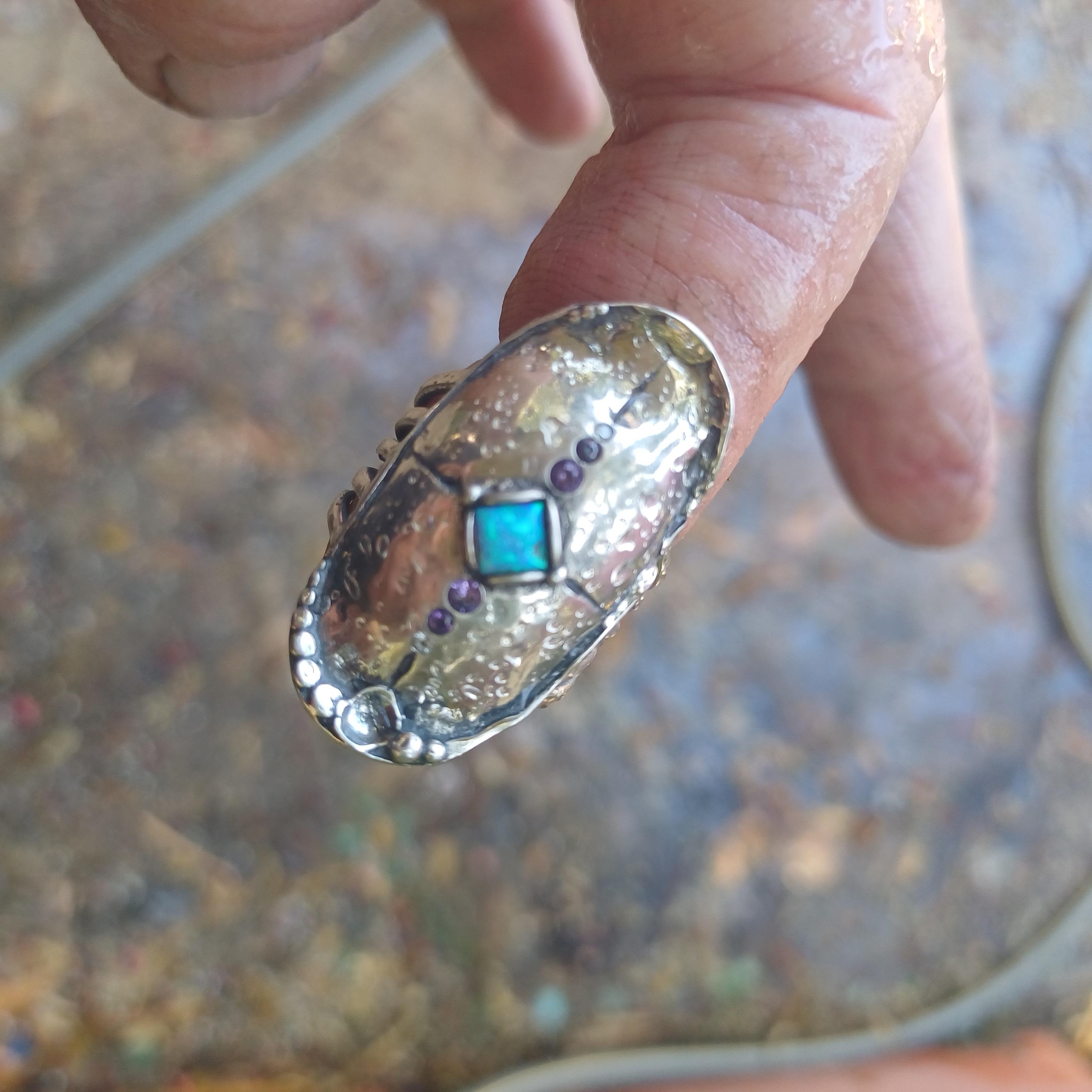 Jeweloporium Anello in argento con ambra arancione, misura 10, anello in argento sterling 925 per donna, gioielli boho con pietra preziosa a forma di pera spessa
